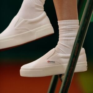 NEW Superga Platform Sneakers Slip On White Canvas Size 10